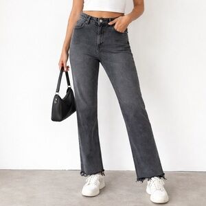 Harper Charcoal Straight Leg Jeans Raw Hem Size 27